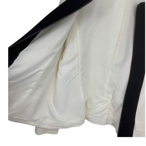 Chico's Sz 2 L Black & White Tuxedo Stripe Placket Ponte Knit Zip Jacket Lined - Picture 6 of 7